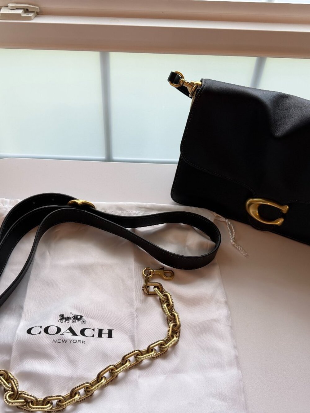 COACH Chain Tabby 30 Shoulder Bag - Black Smooth Leather + 3 Straps